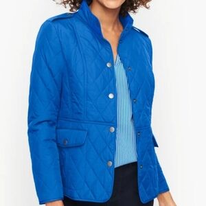 Talbots Port Blue Quilted Jacket Size P Barn Pockets Snap